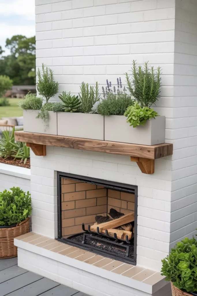 Built-in planter mantel green, soft, and living