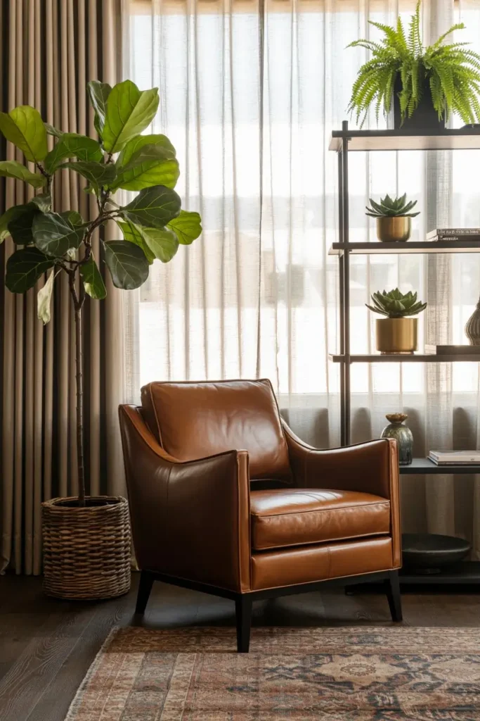 Layer green plants to soften the palette