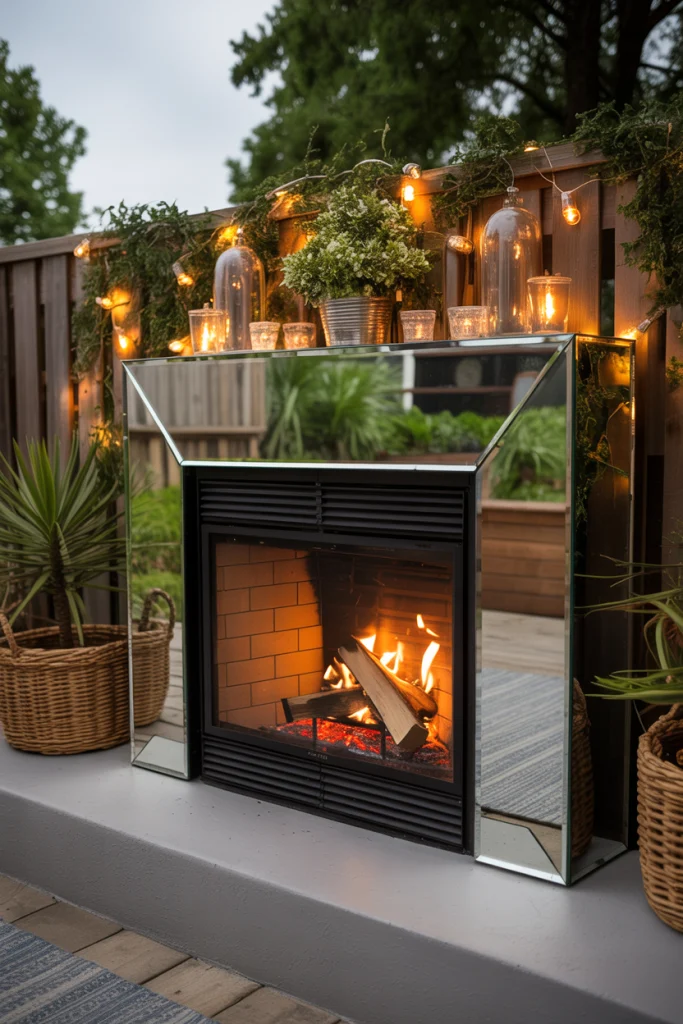Mantel with mirrored back depth and evening sparkle