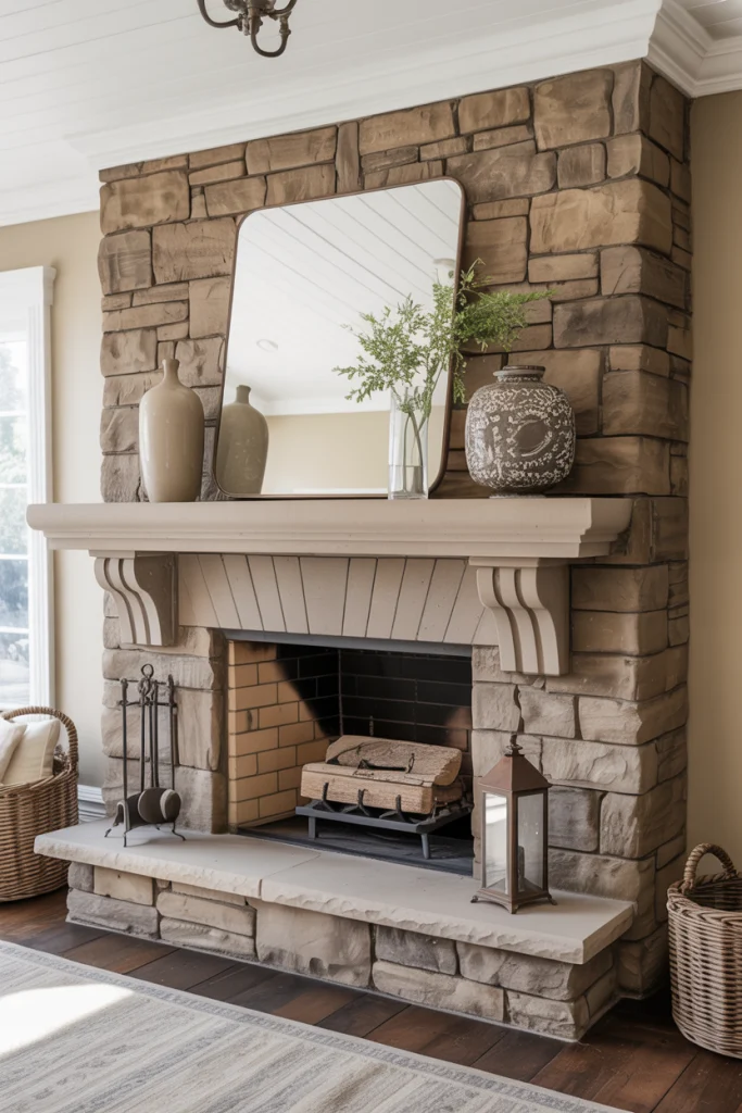 Natural stone mantel-classic, heavy, and calm