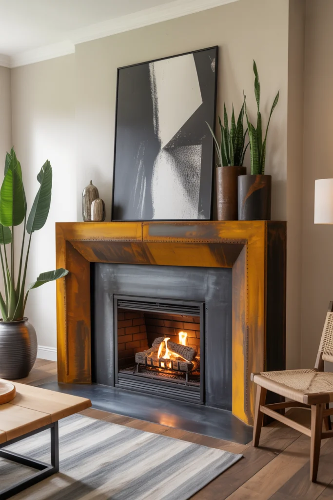Steel or corten mantel industrial edge with tough skin