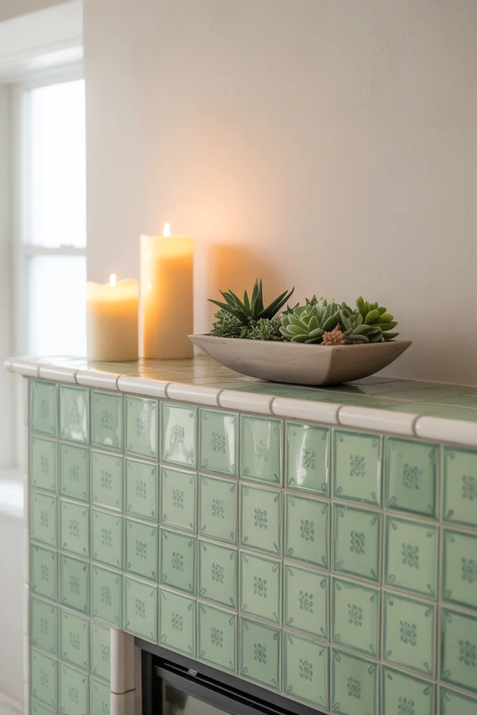Tiled mantel color, pattern, and easy cleaning