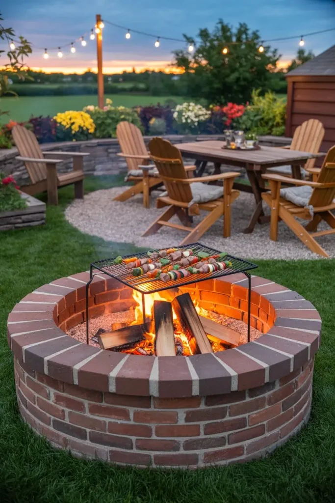 Brick Fire Pit With Built-In Grill