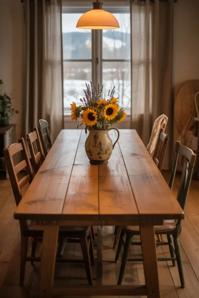 Cozy Farmhouse Dining Room with Long Table