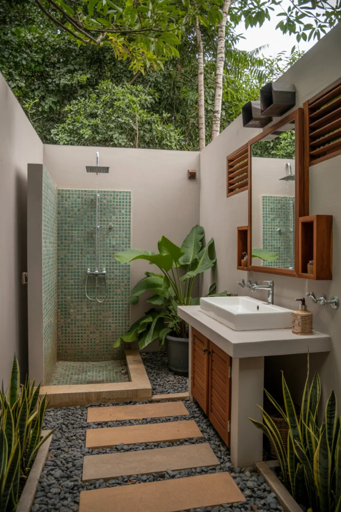 Eco-Friendly Outdoor Bathroom with Sustainable Design