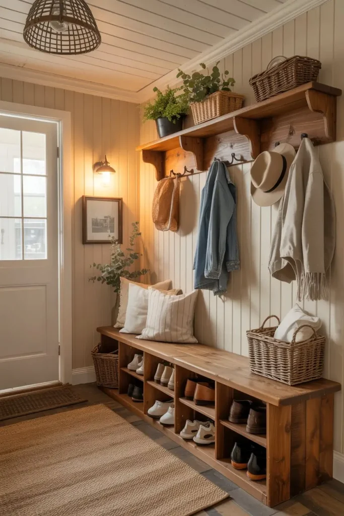 Farmhouse Entryway with Bench Seating