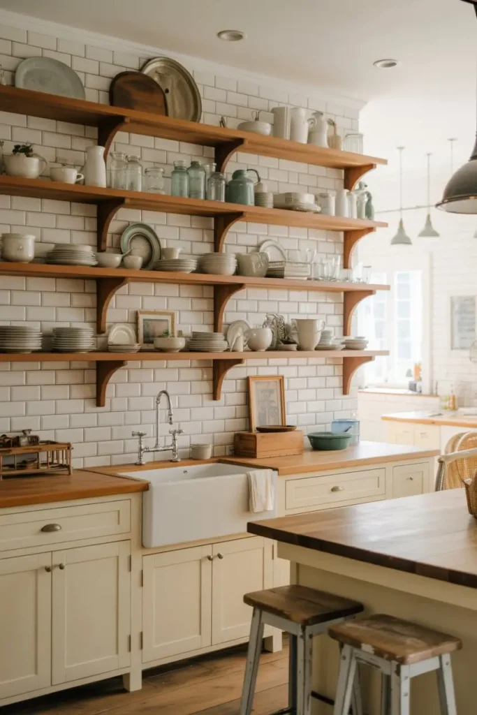 Farmhouse Kitchen with Open Shelving