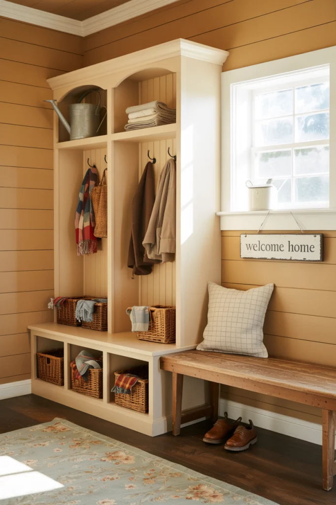 Farmhouse Mudroom with Built-In Storage