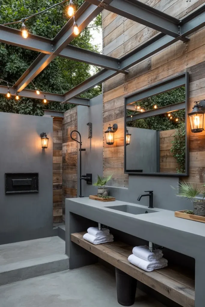 Industrial-Style Outdoor Bathroom