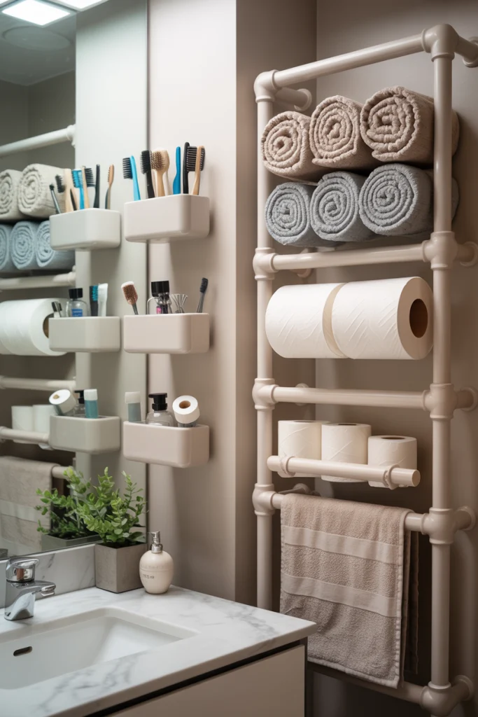 PVC Pipe Bathroom Storage Ideas