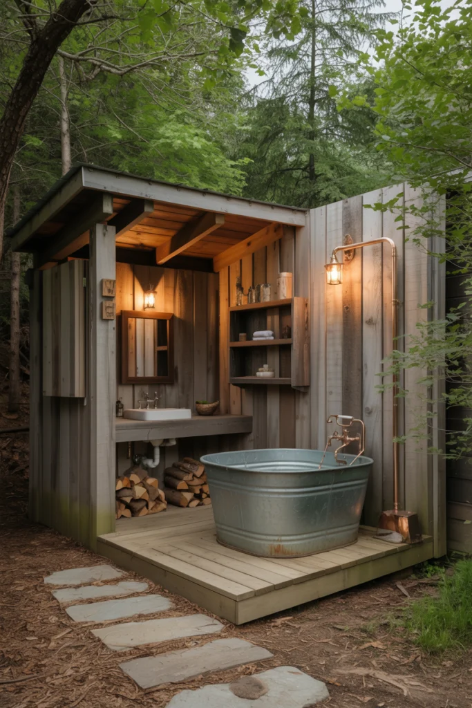 Rustic Cabin-Style Outdoor Bathroom