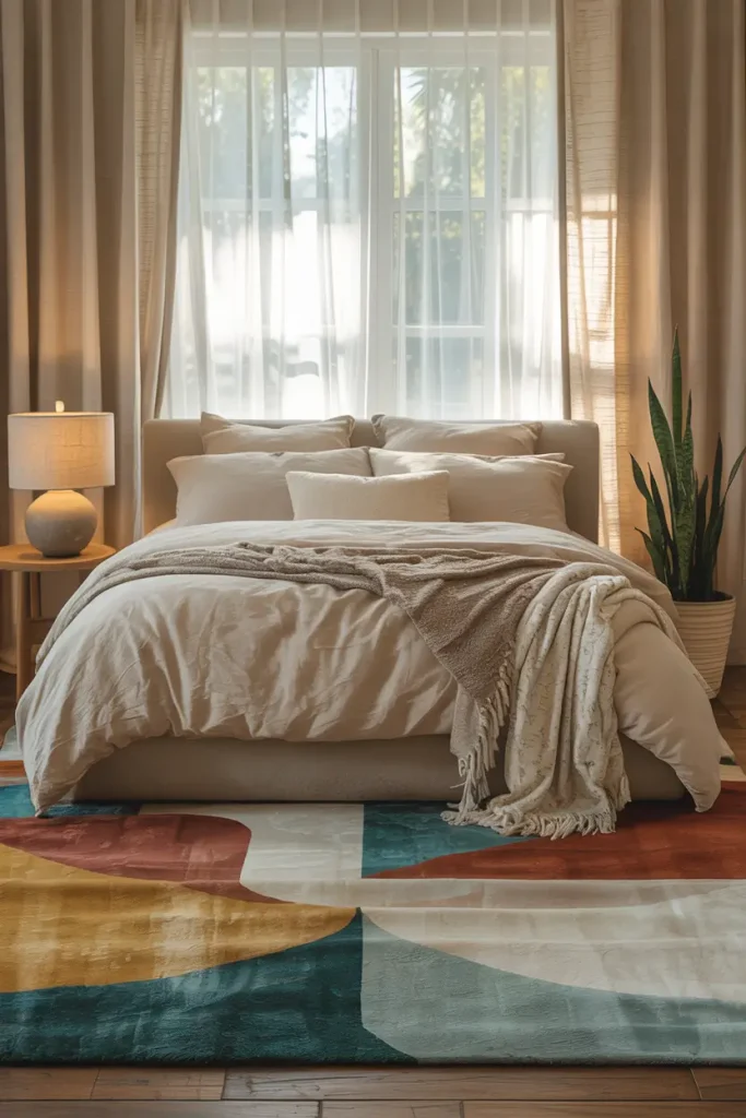 Anchor the Bed with a Bold Rug