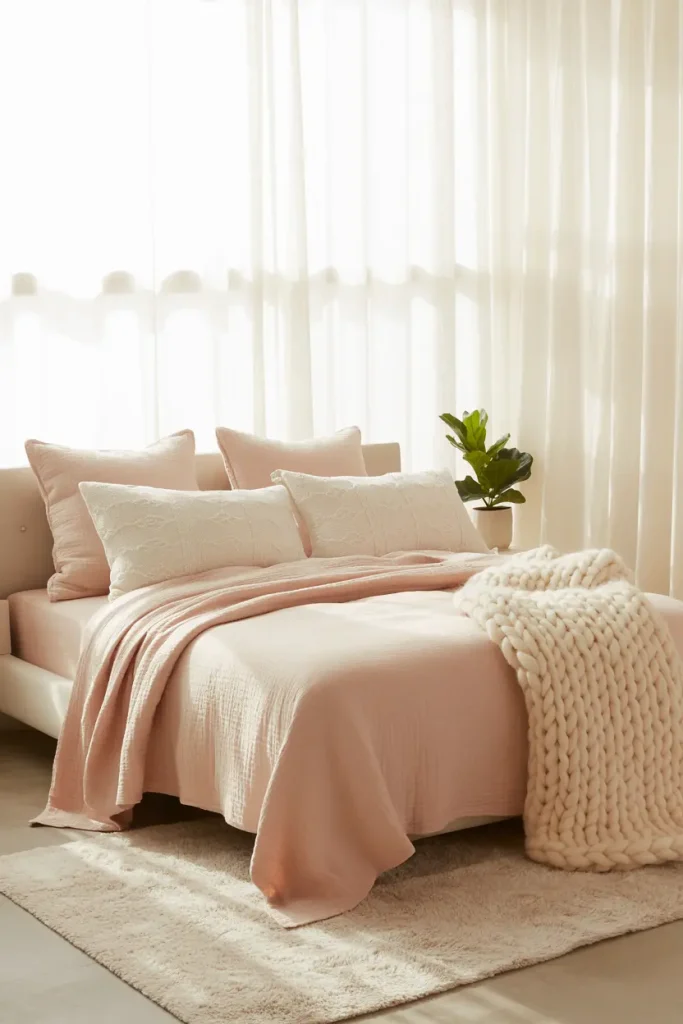 Blush-Toned Bedding for a Layered Look