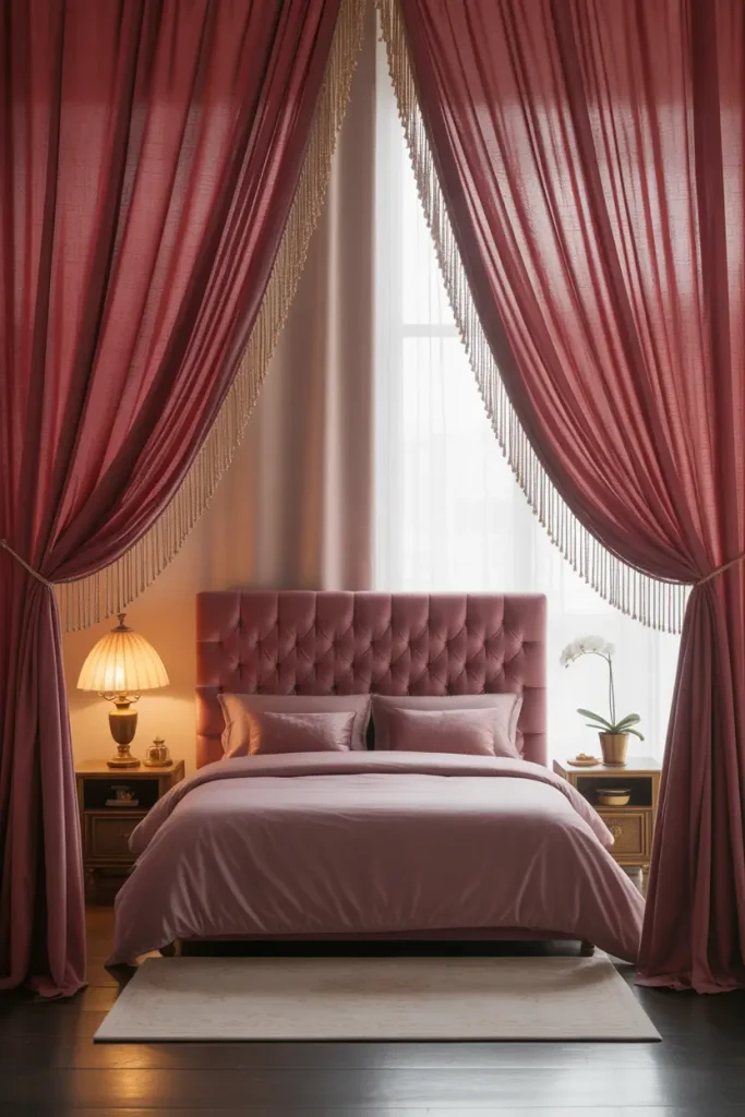 Burgundy Curtains with Subtle Gold Patterns