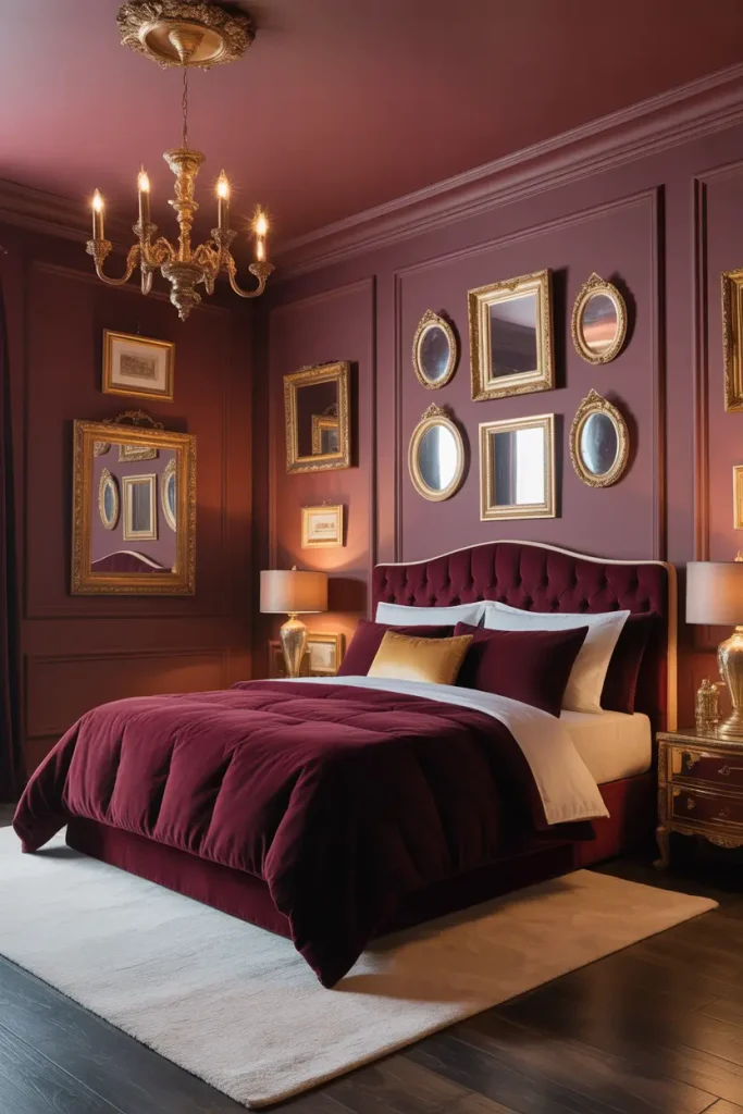 Classic Burgundy Walls with Antique Gold Frames