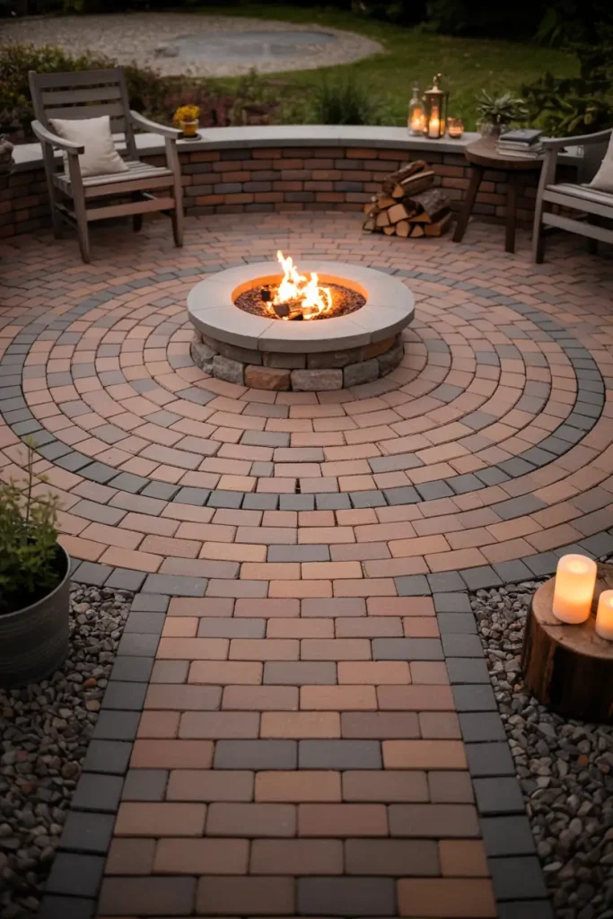 Classic Paver Circles That Frame the Flame