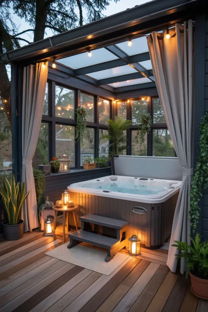 Enclosed Porch Hot Tub Retreat