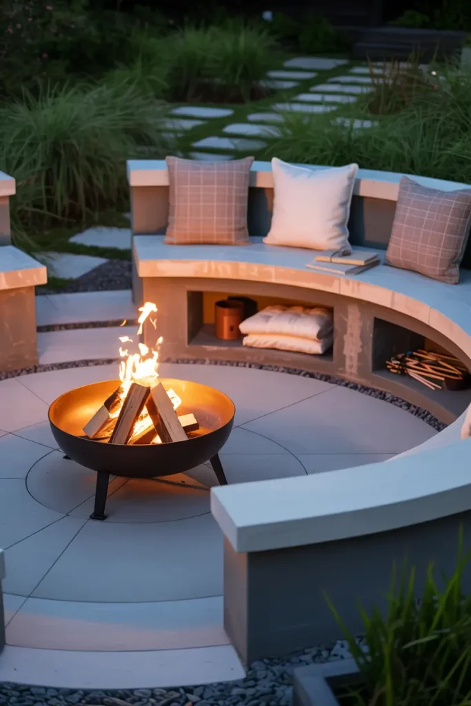Fire Pit Pads with Built-In Benches