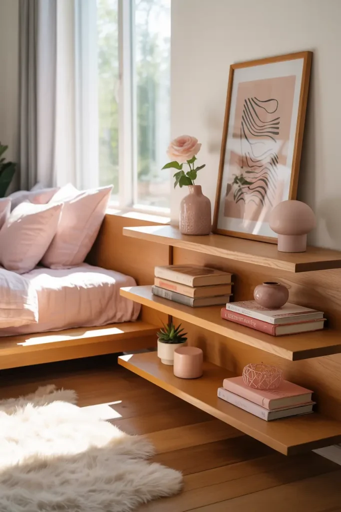 Floating Shelves with Rose Decor