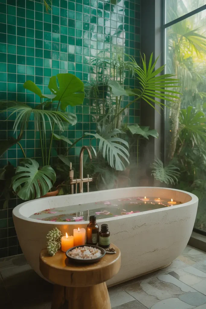 Freestanding Tub Surrounded by Plants