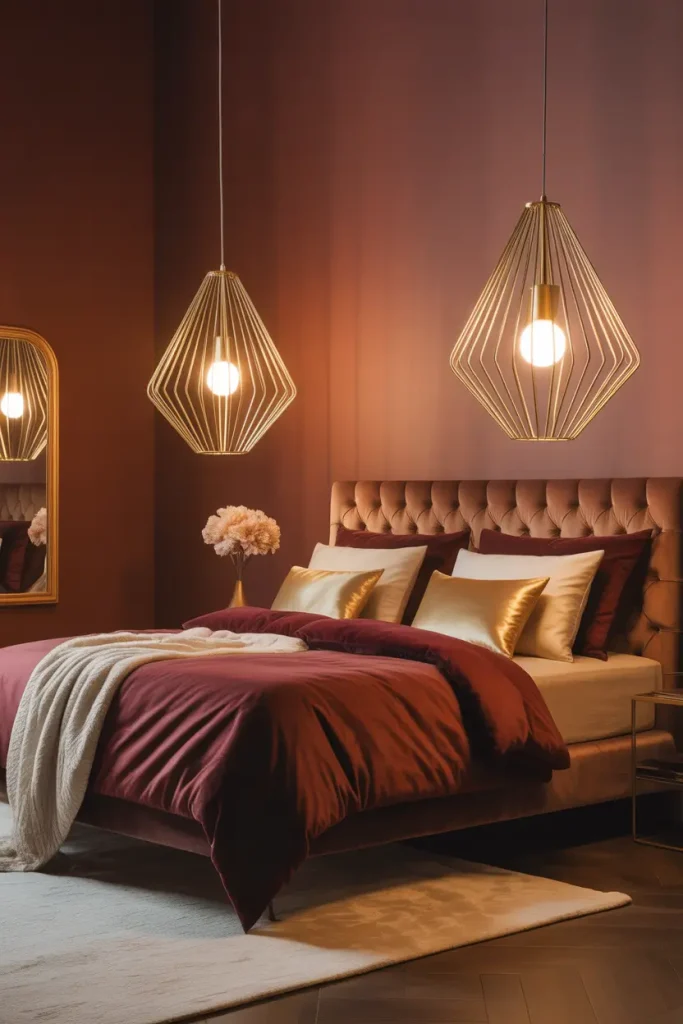 Golden Pendant Lights Above the Bed
