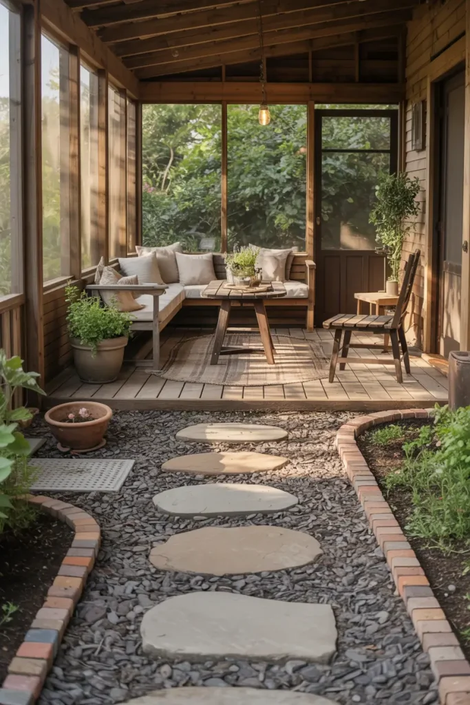 Gravel or Mulch Flooring for a Rustic Look