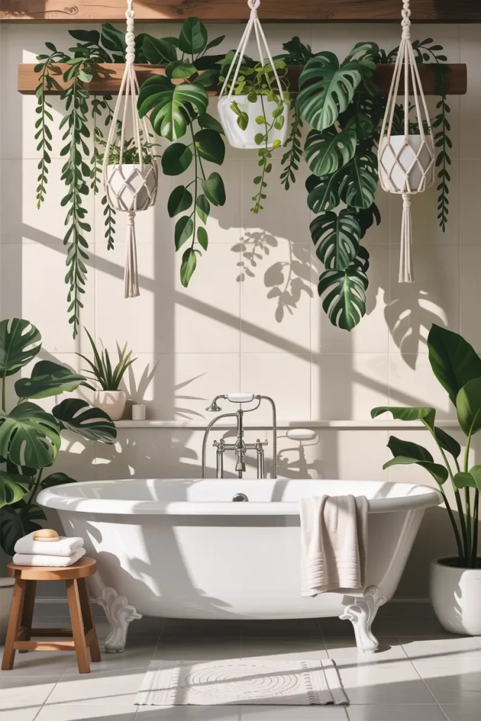 Hanging Plants Above the Bathtub