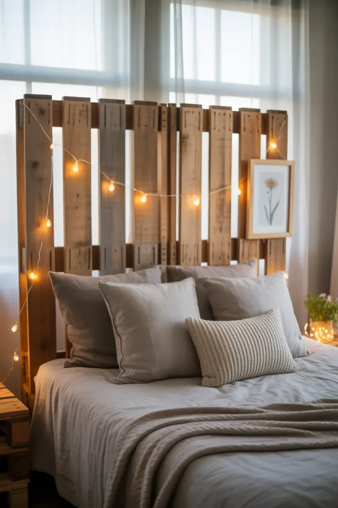 Headboard Made from Vertical Pallets