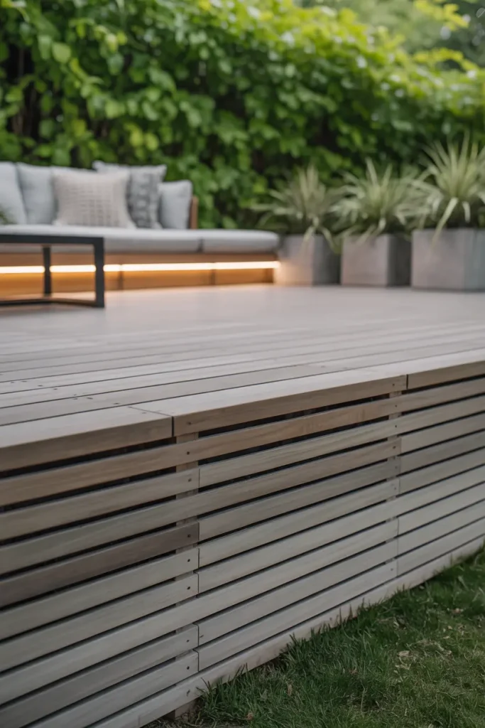 Horizontal Wood Slat Skirting for Modern Appeal