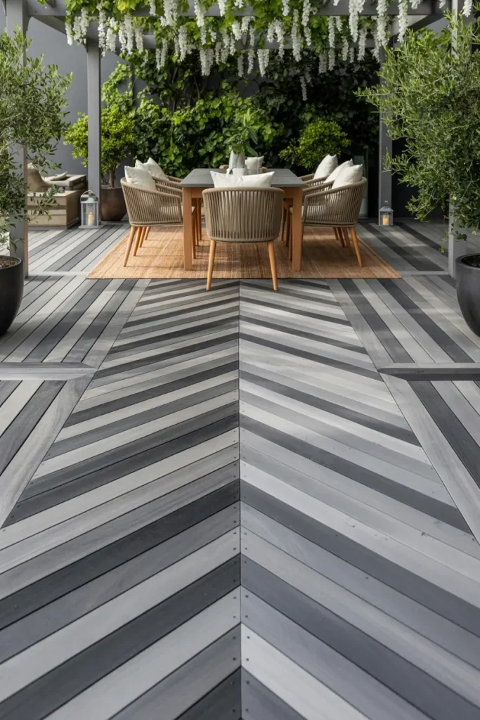 Lay Grey Decking in a Herringbone Pattern