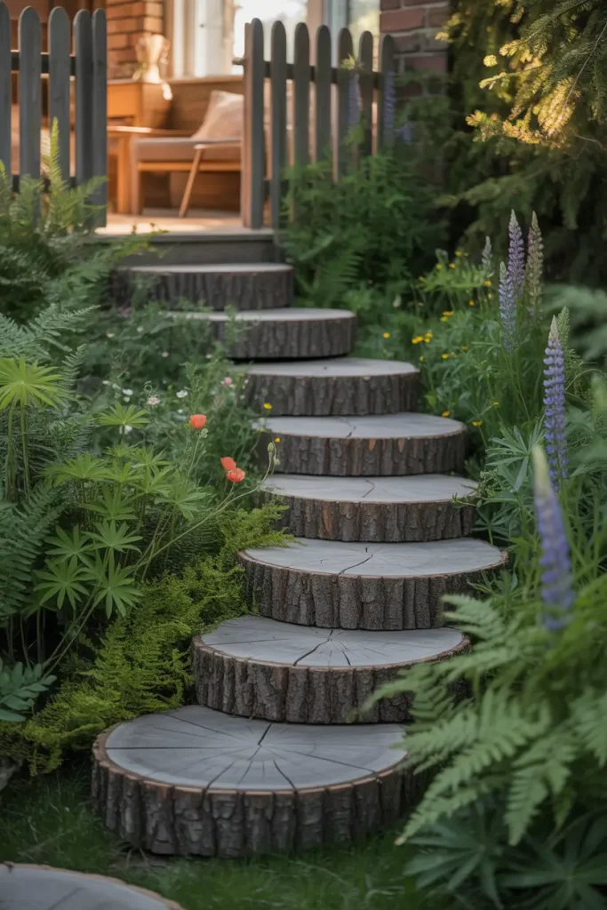 Log Steps With Rustic Flair