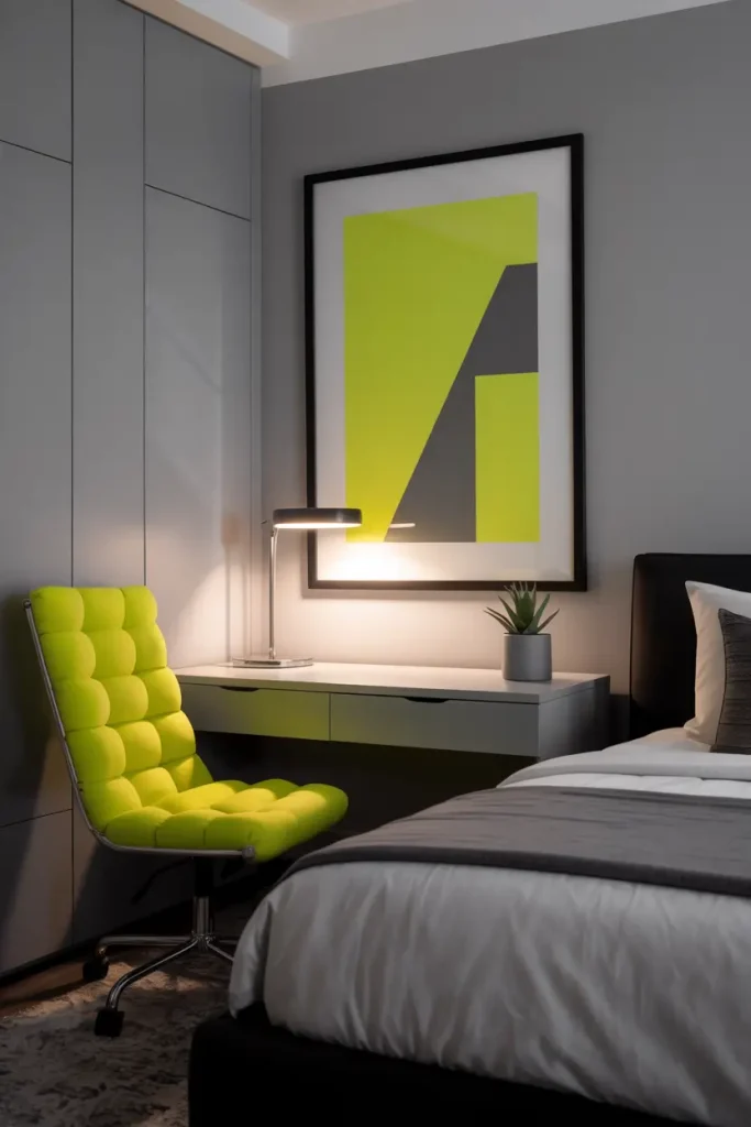 Modern Grey Walls with Pops of Neon Yellow