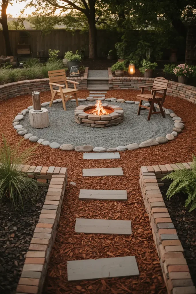 Mulch Zones Surrounded by Stone