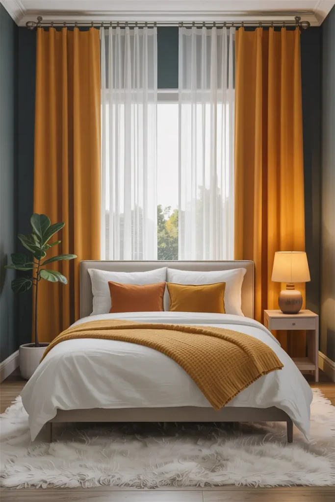 Mustard Yellow Curtains Framing Grey Walls