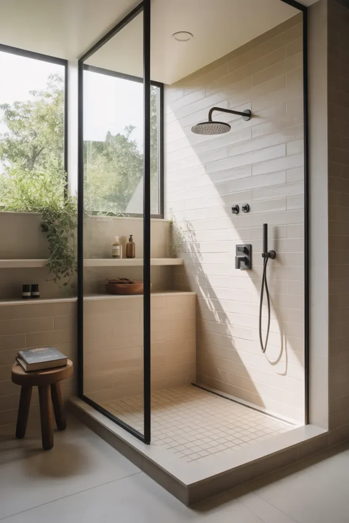 Open Shower With Half Wall