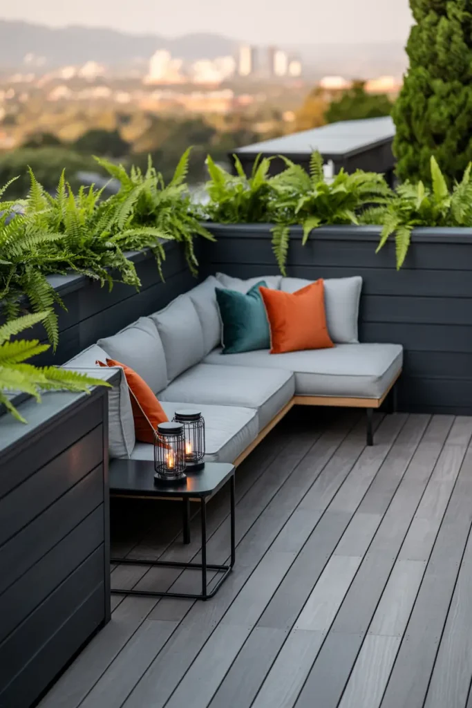 Pair Grey Decking with Black Railings for Contrast