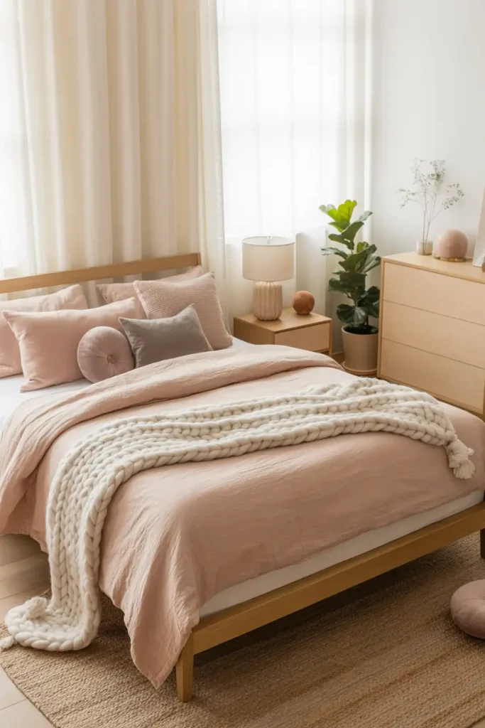 Pale Wood Furniture with Pink Accents