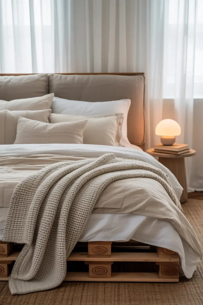 Pallet Bed Base with Upholstered Top