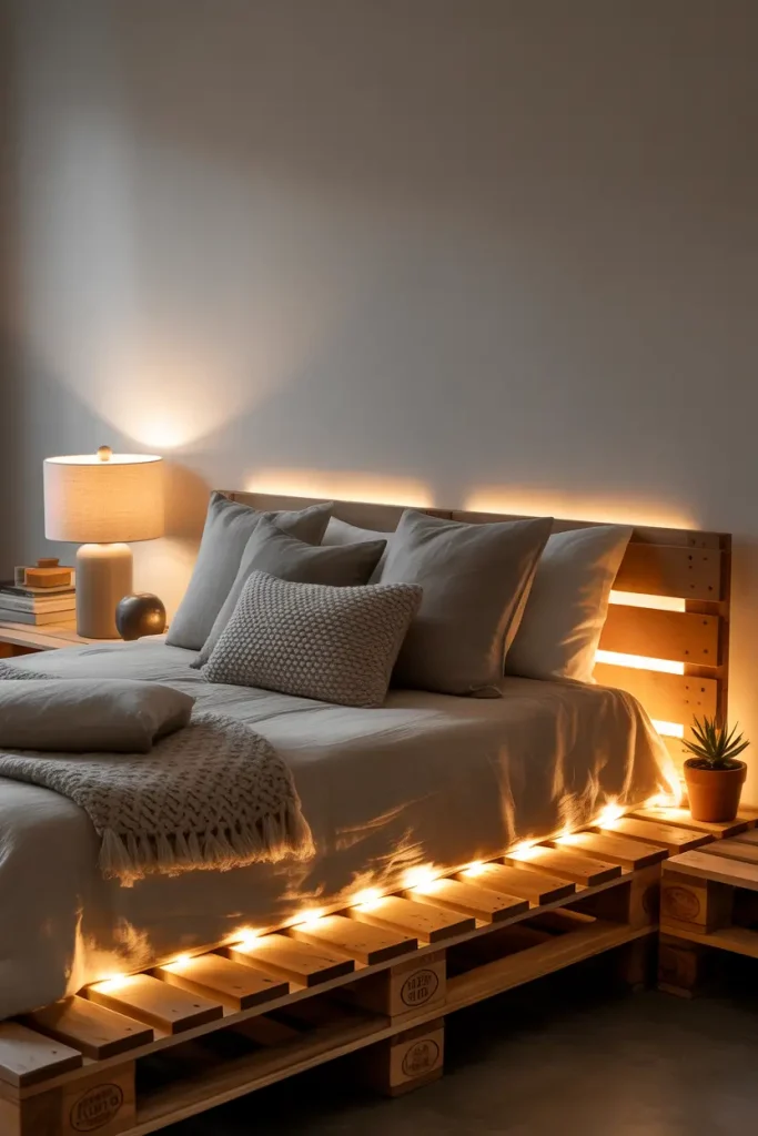 Pallet Bed with Built-In Lighting
