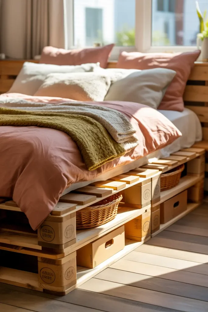 Pallet Bed with Built-In Under bed Storage
