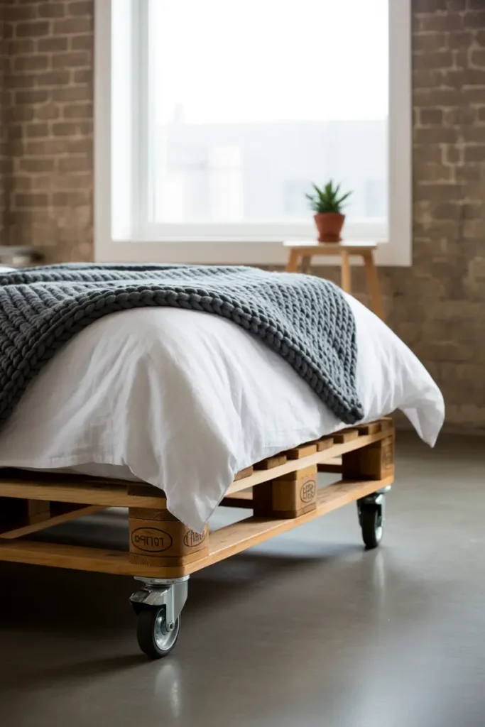 Pallet Bed with Casters for Mobility