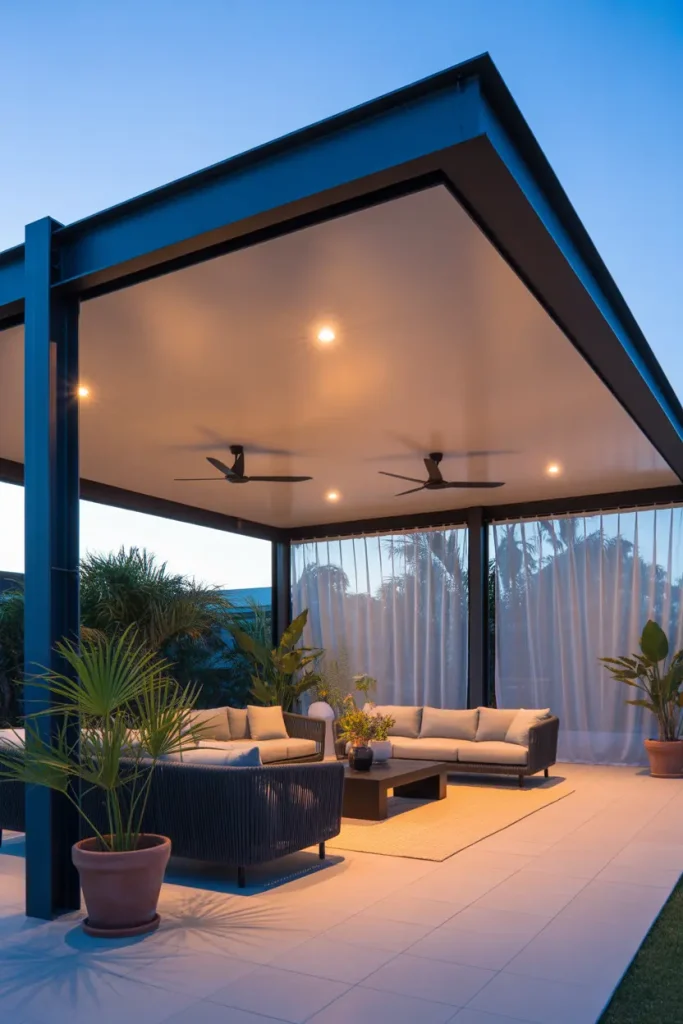 Roof Extension With Built-In Fans and Recessed Lights
