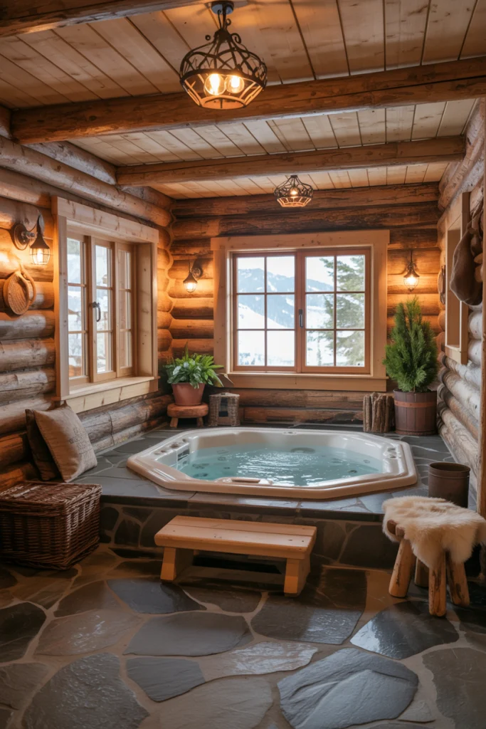 Rustic Cabin-Style Hot Tub Room