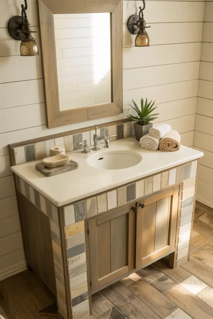 Rustic Tiles Around the Vanity Base