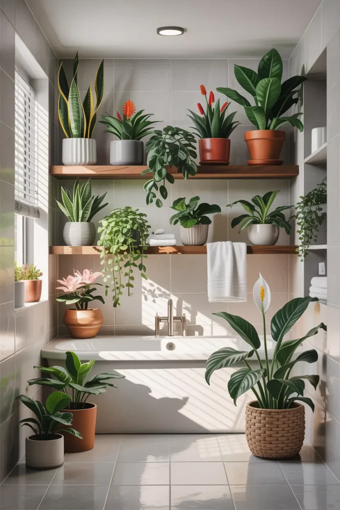 Shelf Display of Small Potted Plants