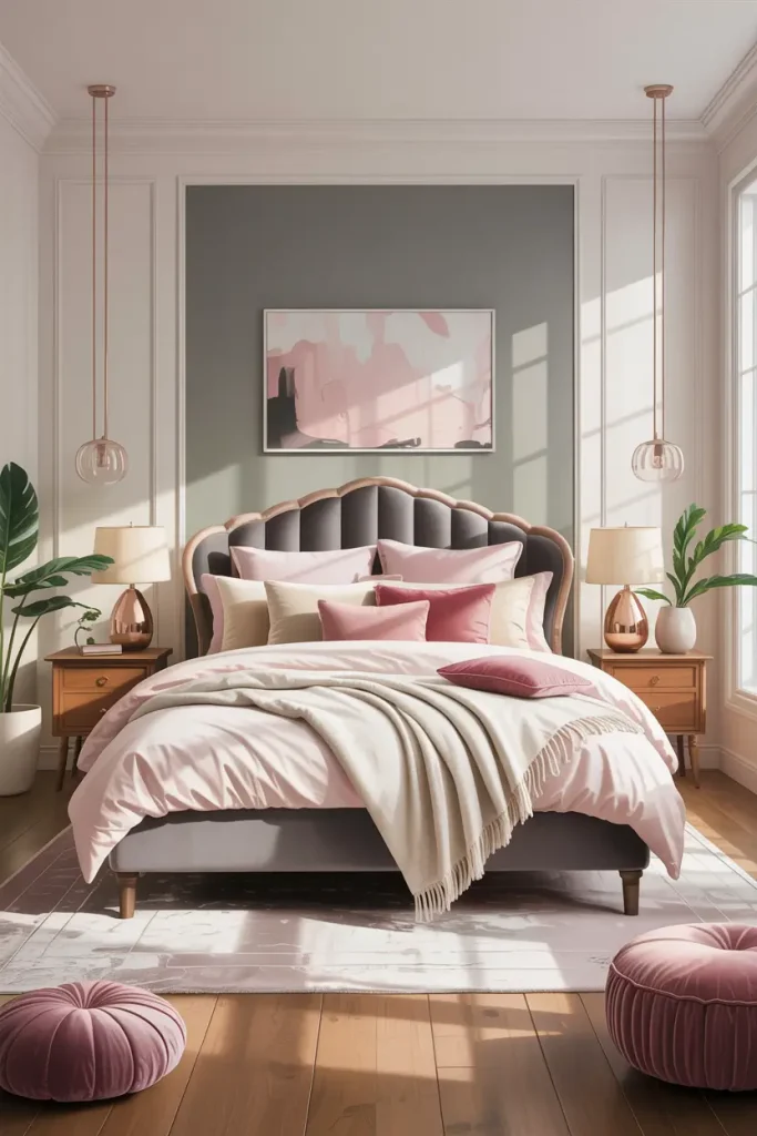 Soft and Sophisticated Ways to Style Pink and Grey Bedrooms