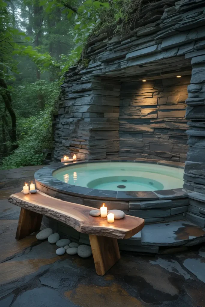 Stone-Finished Hot Tub Alcove