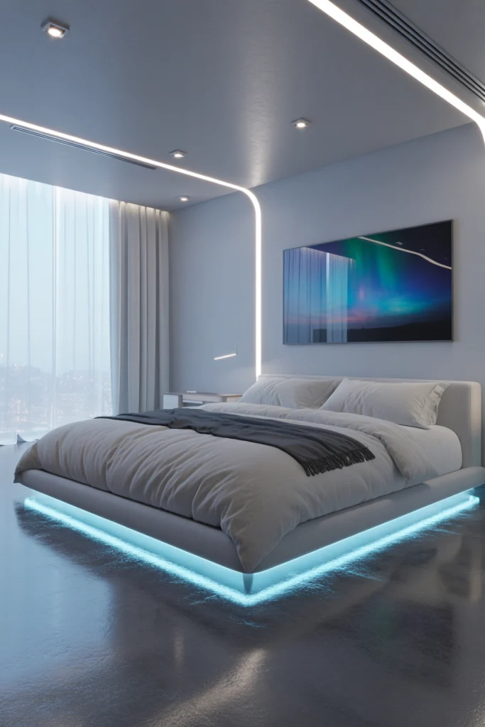 Try a Floating King Bed for a Futuristic Touch