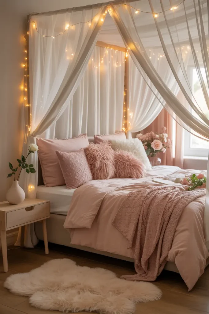 Try a Grey Canopy with Pink Bedding