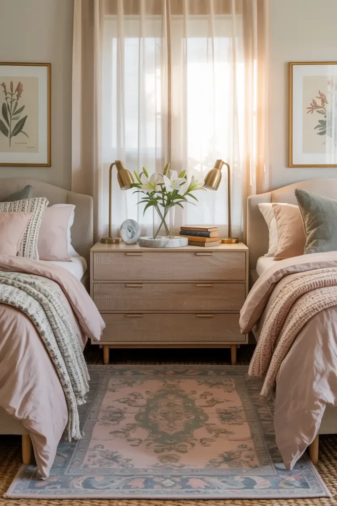 Use One Long Dresser for a Shared Bedside Table